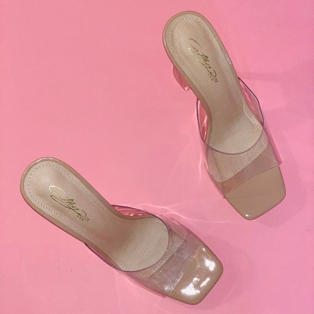 So Posh Nude Clear Mule Sandal Heels - BOUTIQUE - Picture 2 of 3